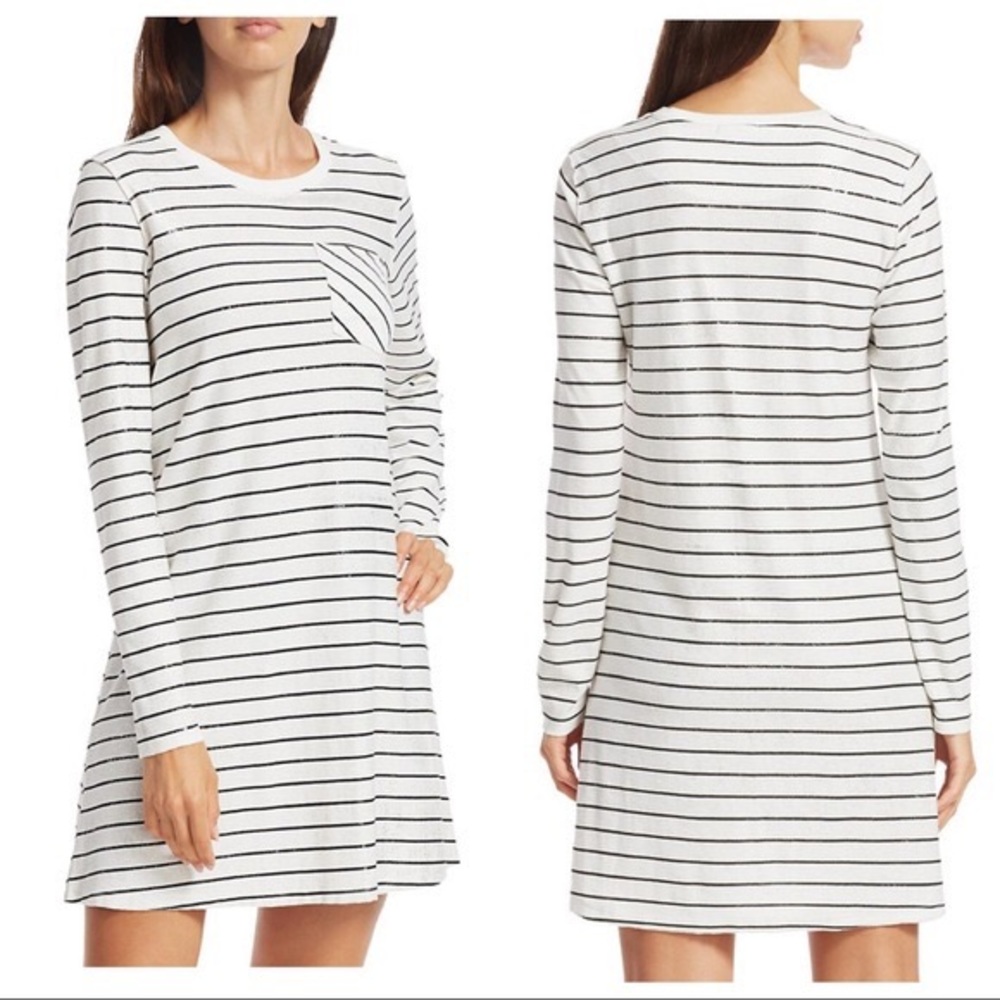 ATM Anthony Thomas Melillo Sparkle Stripe Pima Cotton Long Sleeved T-Shirt Dress